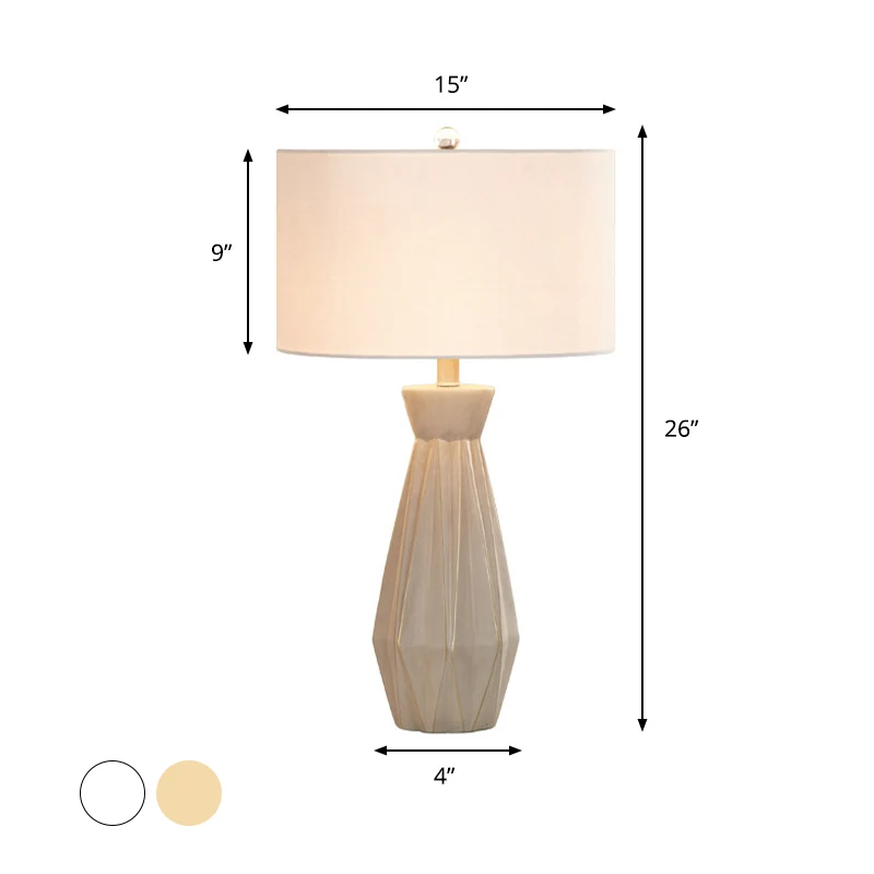 Lampe de table en forme de vase de campagne, ampoule unique, éclairage de nuit en céramique avec abat-jour rond blanc/beig...