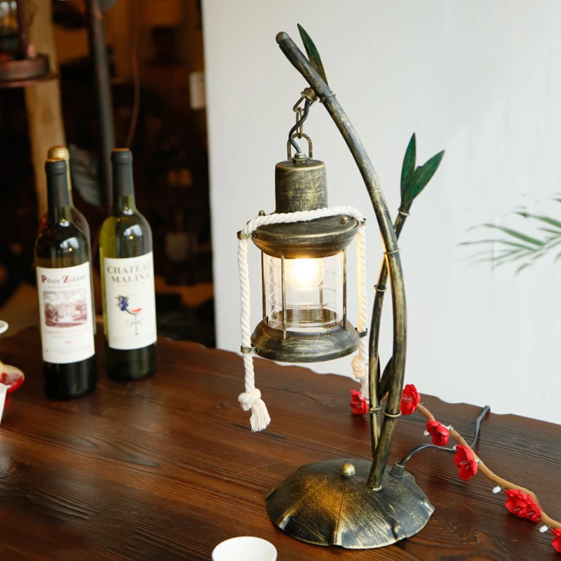 Lampe de table au kérosène en verre transparent, style ferme, éclairage de bureau à 1 lumière pour salle à manger en laito...