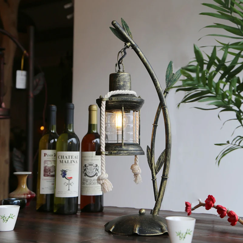 Lampe de table au kérosène en verre transparent, style ferme, éclairage de bureau à 1 lumière pour salle à manger en laito...