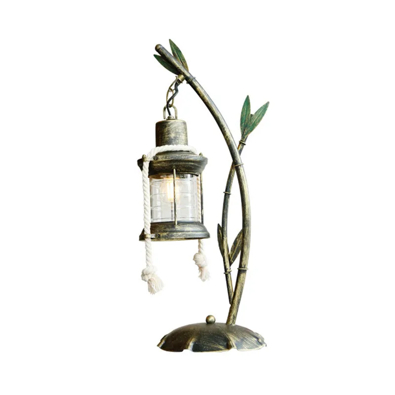 Lampe de table au kérosène en verre transparent, style ferme, éclairage de bureau à 1 lumière pour salle à manger en laito...