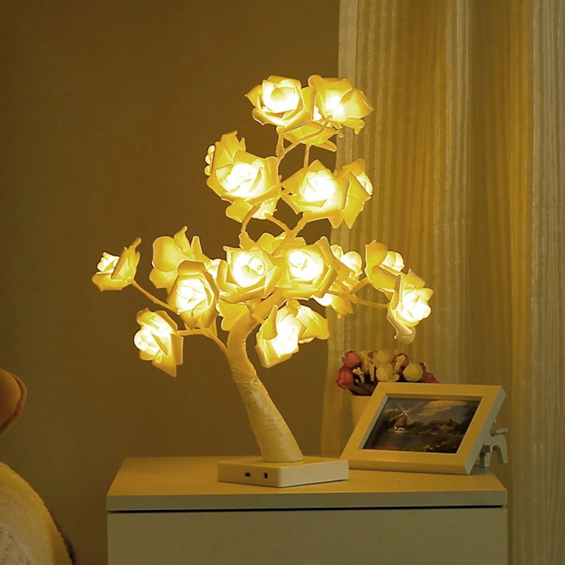 Lampe de Table LED en forme d'arbre pour enfants, lampe de chevet en plastique pour chambre à coucher avec Port de chargem...
