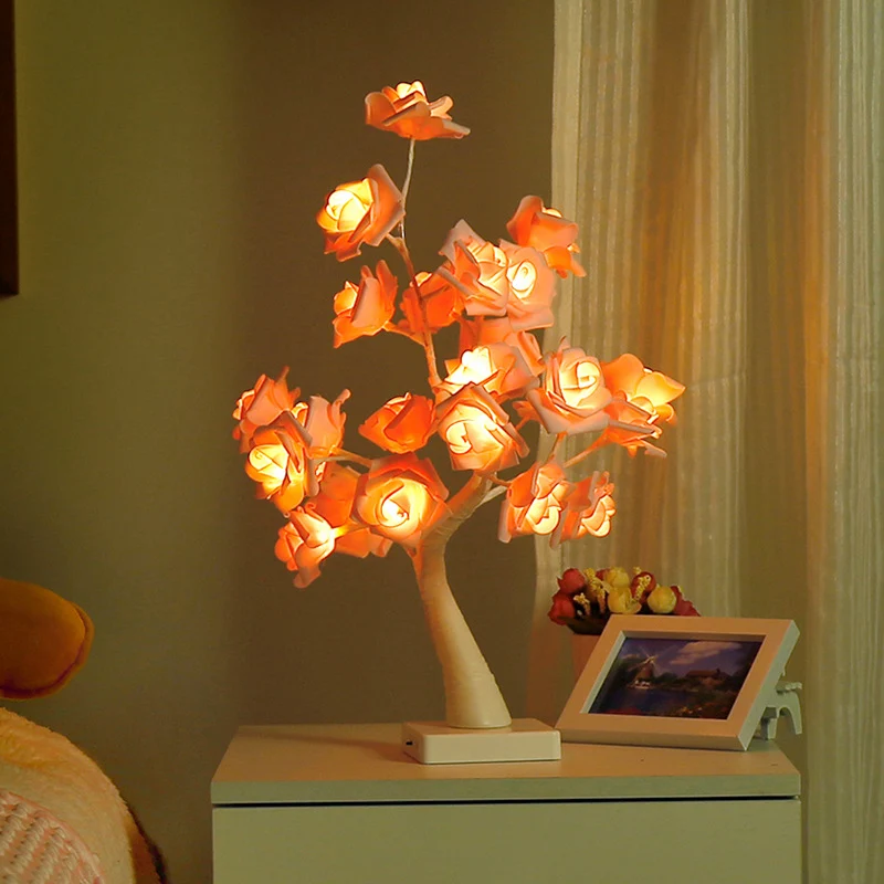 Lampe de Table LED en forme d'arbre pour enfants, lampe de chevet en plastique pour chambre à coucher avec Port de chargem...
