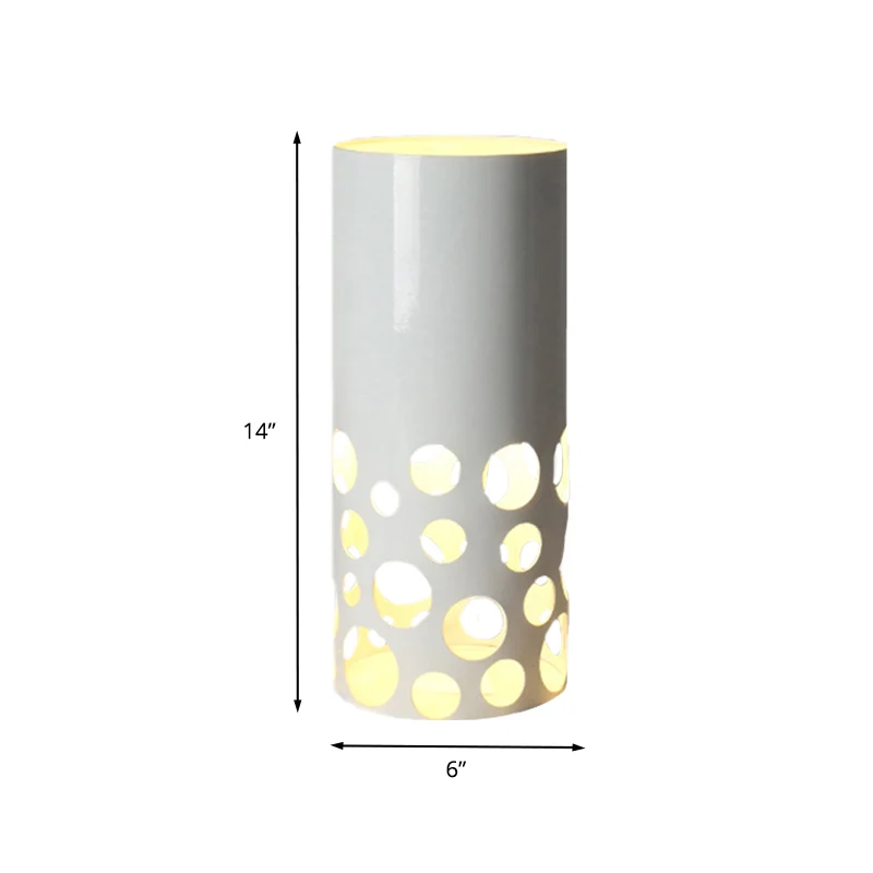 Lampe de table LED pour salon de thé, finition blanche moderniste, lampe de bureau avec abat-jour en métal cylindrique cre...