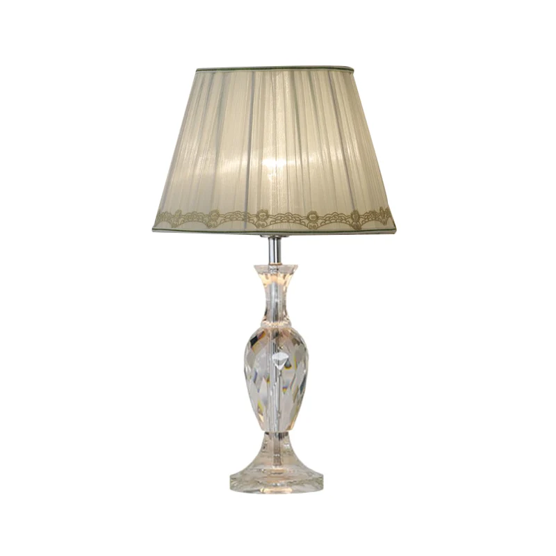 Lampe de table de nuit en cristal, 1 ampoule, vert/Beige, abat-jour en tissu traditionnel, lampe de Table en baril pour ch...