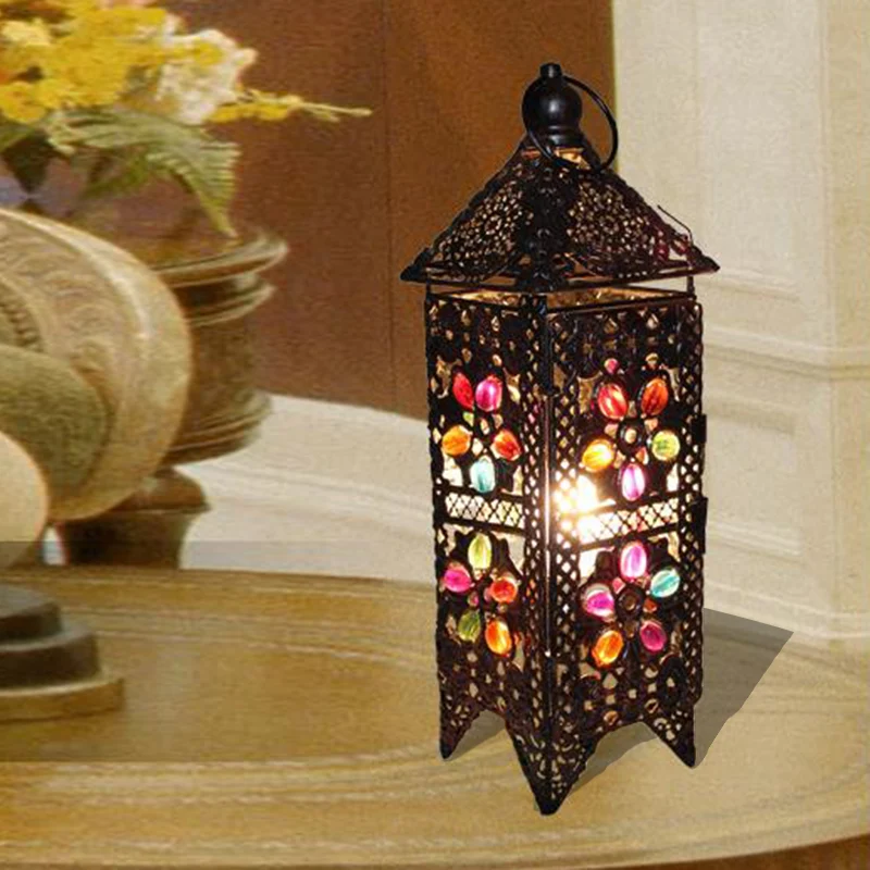 Lampe de Table de nuit lanterne bohème, 1 ampoule, éclairage de Table de chevet en métal violet/rouge pour salon Clearhalo
