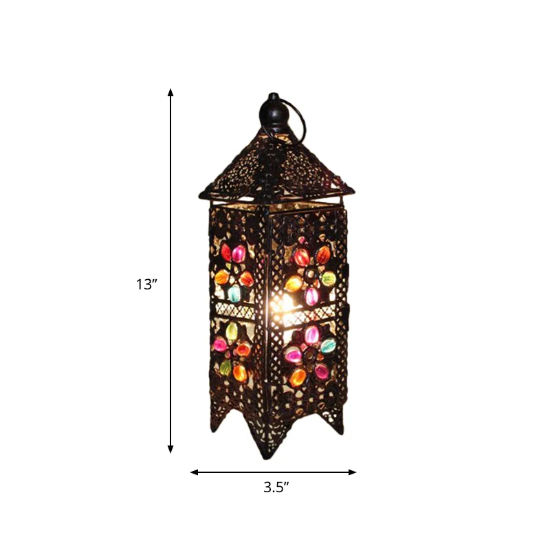 Lampe de Table de nuit lanterne bohème, 1 ampoule, éclairage de Table de chevet en métal violet/rouge pour salon Clearhalo