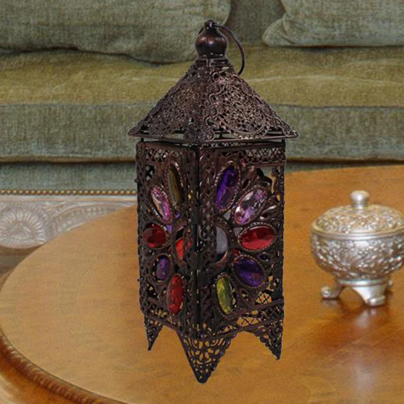 Lampe de Table de nuit lanterne bohème, 1 ampoule, éclairage de Table de chevet en métal violet/rouge pour salon Clearhalo