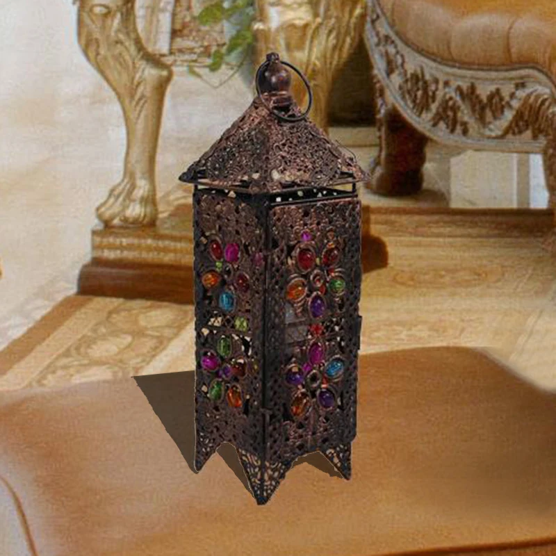 Lampe de Table de nuit lanterne bohème, 1 ampoule, éclairage de Table de chevet en métal violet/rouge pour salon Clearhalo