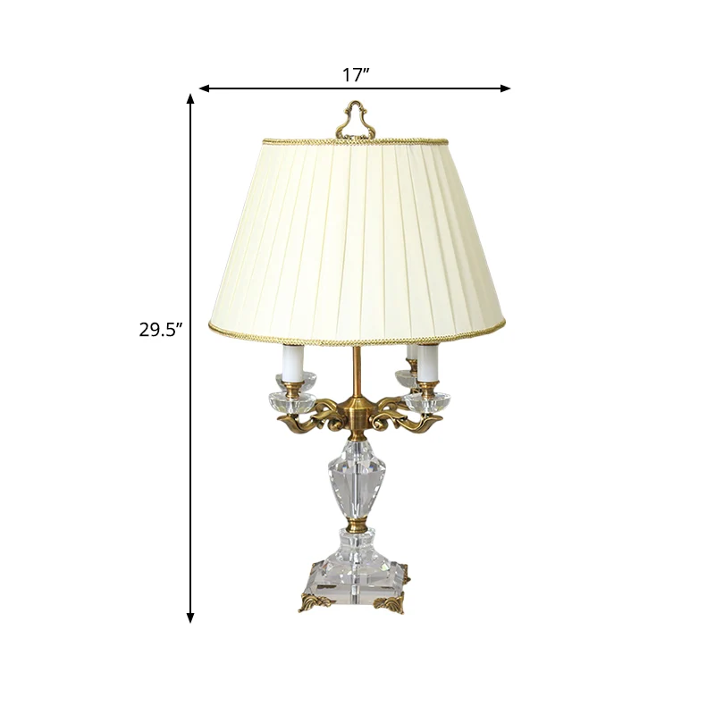 Lampe de table de nuit minimaliste à 4 têtes, éclairage de table de nuit en baril beige avec cristal K9 transparent Clearhalo