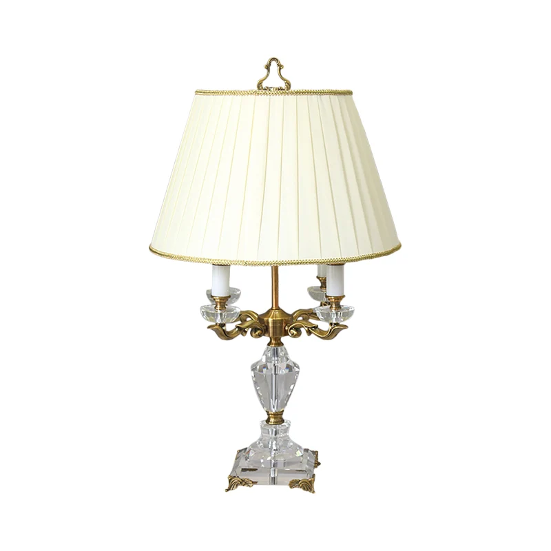 Lampe de table de nuit minimaliste à 4 têtes, éclairage de table de nuit en baril beige avec cristal K9 transparent Clearhalo