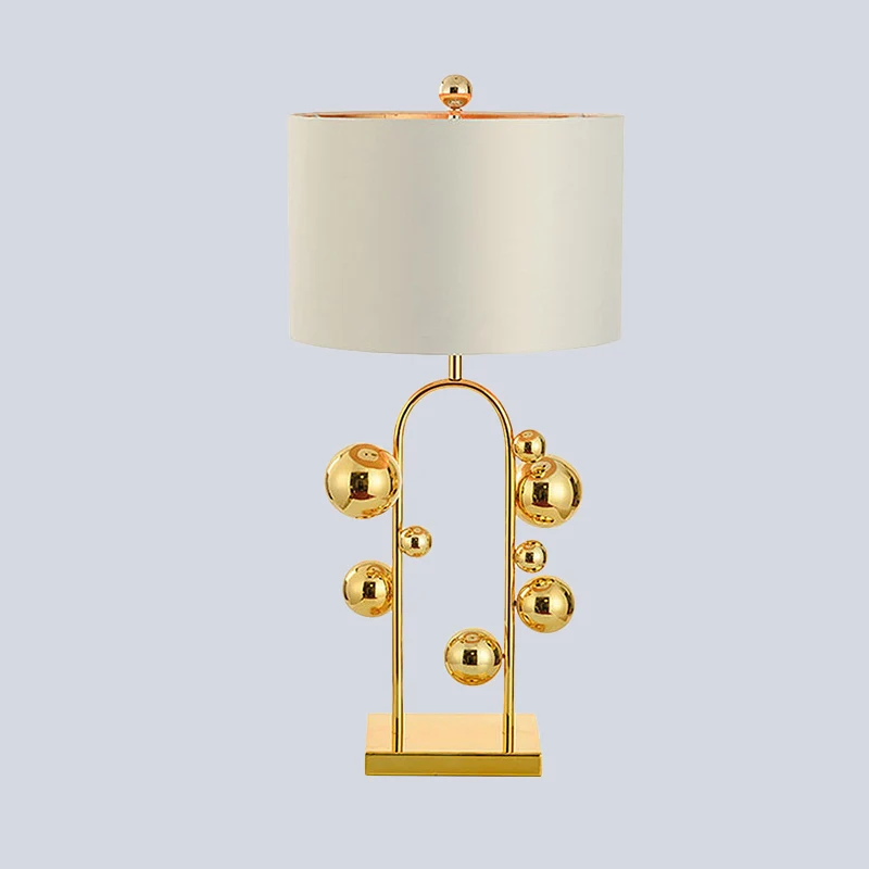 Lampe de Table de nuit en métal boule, Post-moderne, 1 lumière, éclairage de Table de chevet en tissu blanc pour salon Cle...
