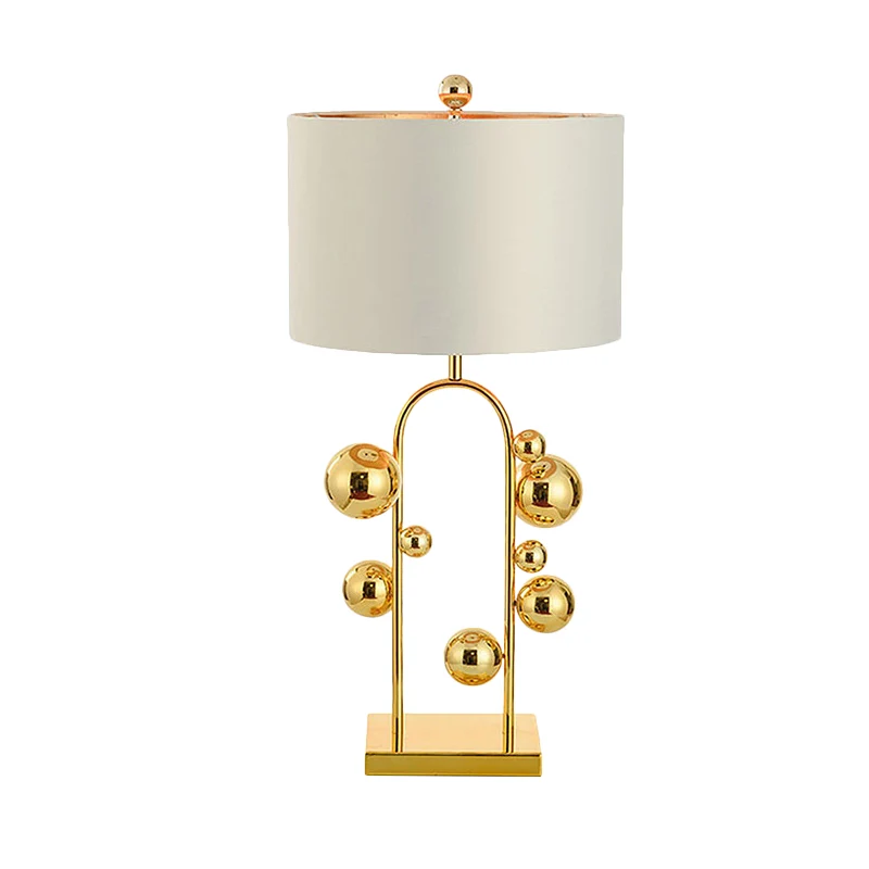Lampe de Table de nuit en métal boule, Post-moderne, 1 lumière, éclairage de Table de chevet en tissu blanc pour salon Cle...