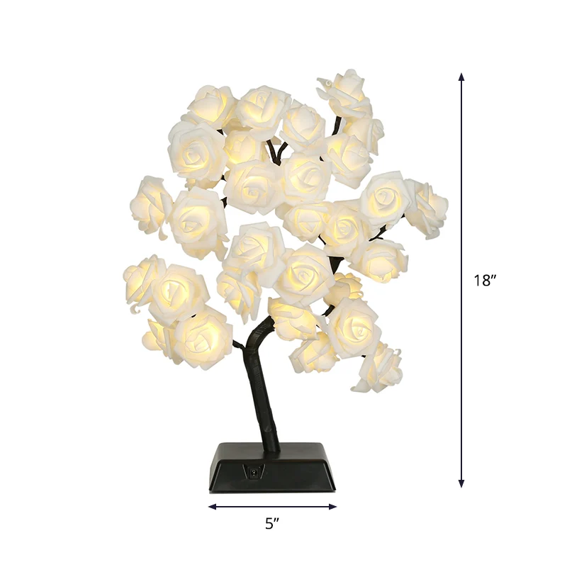 Lampe de Table de nuit en plastique, Rose blanche, Art déco, LED, éclairage de Table de chevet noir pour Restaurant Clearhalo