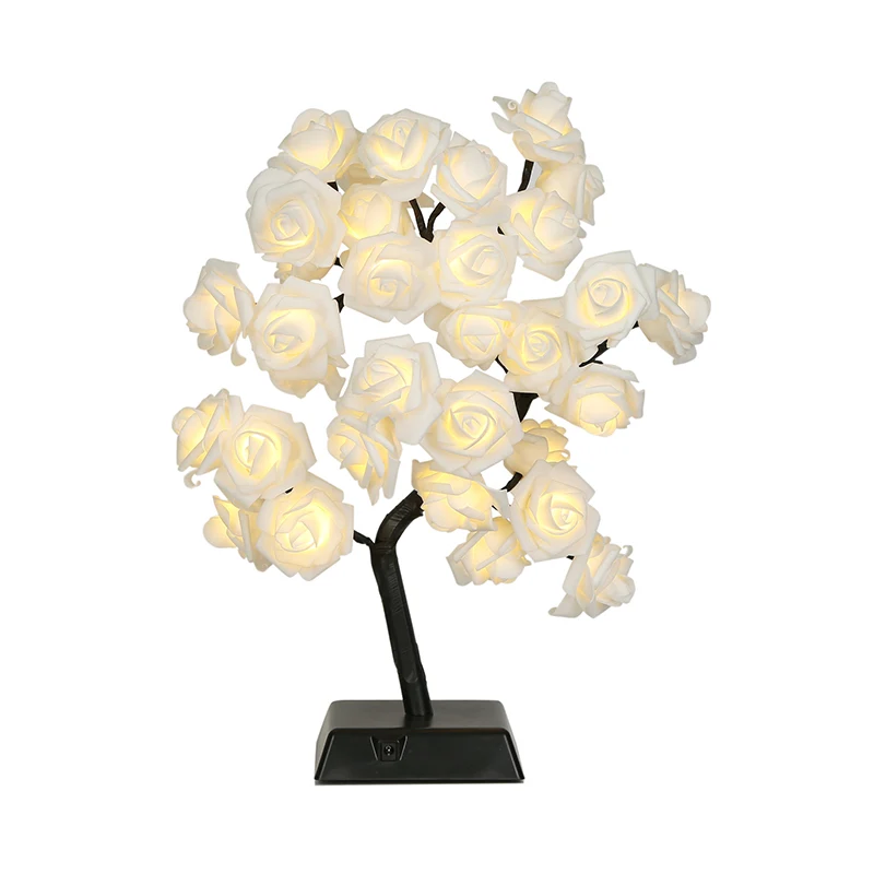 Lampe de Table de nuit en plastique, Rose blanche, Art déco, LED, éclairage de Table de chevet noir pour Restaurant Clearhalo