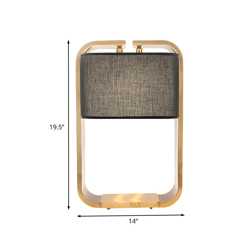 Lampe de table de nuit rectangulaire noire, lampe de bureau contemporaine en tissu à 1 lumière avec cadre en métal doré Cl...