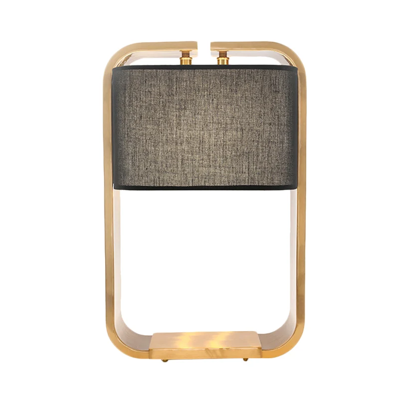 Lampe de table de nuit rectangulaire noire, lampe de bureau contemporaine en tissu à 1 lumière avec cadre en métal doré Cl...