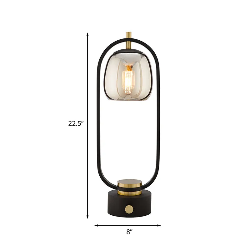 Lampe de table de nuit en verre miroir gris fumé Lampe de lecture design à 1 lumière en noir avec cadre ovale Clearhalo