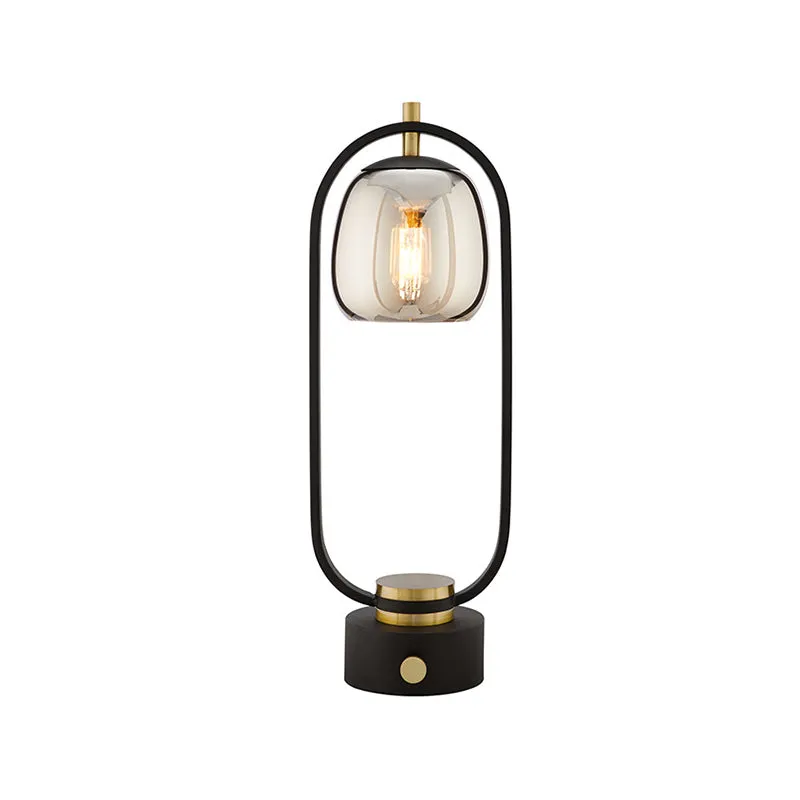 Lampe de table de nuit en verre miroir gris fumé Lampe de lecture design à 1 lumière en noir avec cadre ovale Clearhalo