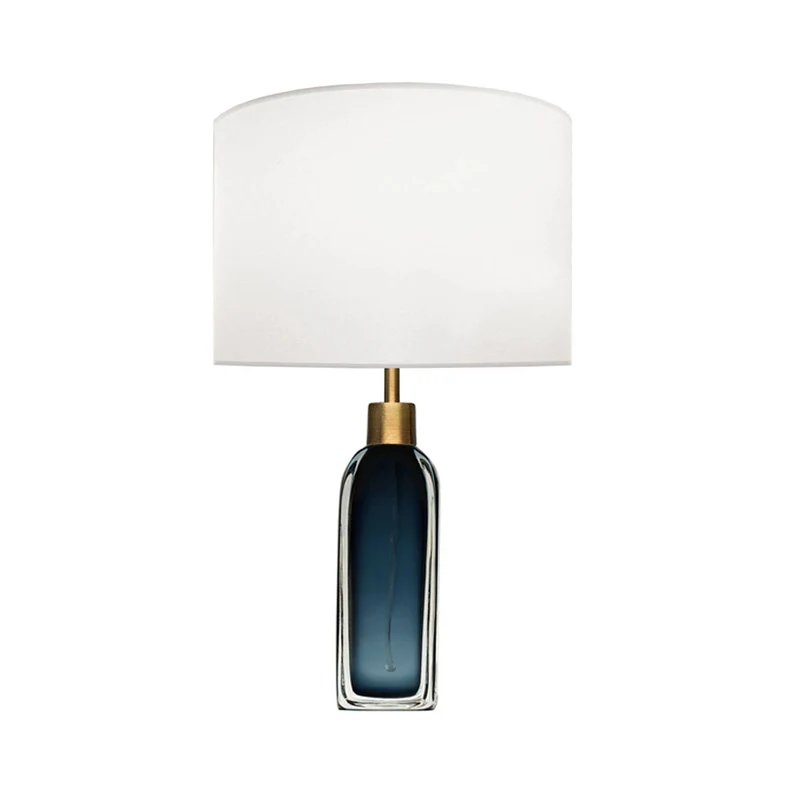 Lampe de table pilier bleu noirâtre/verre transparent lampe de table de chevet postmoderne à 1 tête avec abat-jour cylindr...