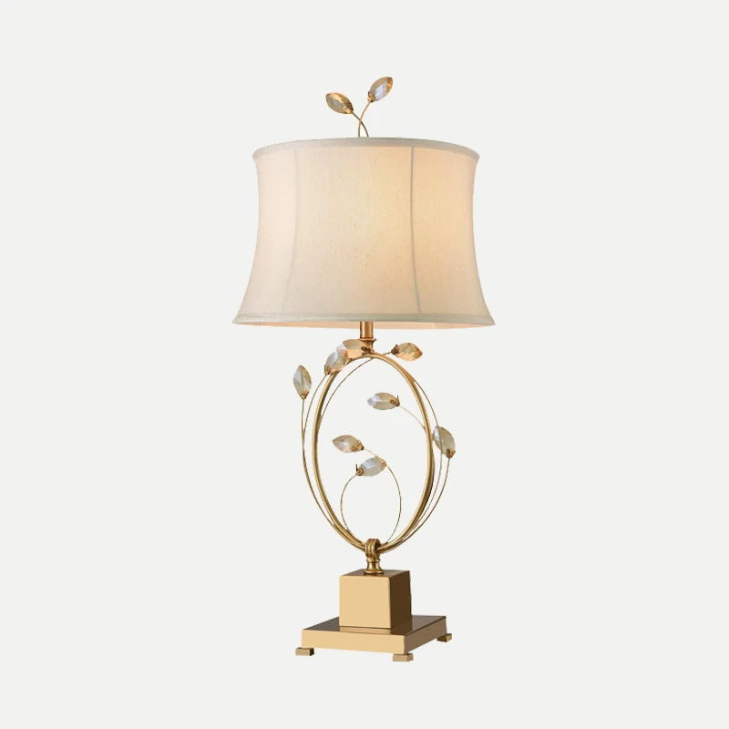 Lampe de table de salle à manger à 1 tête, éclairage de travail moderne en or avec abat-jour évasé en tissu Clearhalo