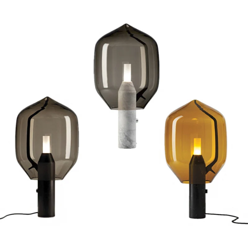 Lampe de table simple de créateur créatif, lampe de chevet à bouton de fleur noir/blanc avec abat-jour en verre ambre/gris...