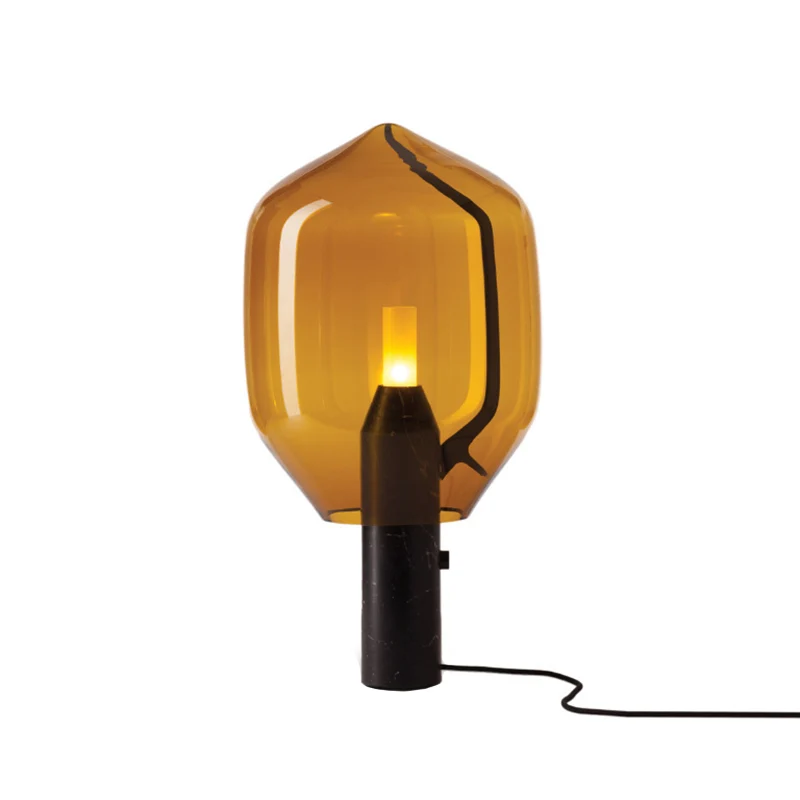 Lampe de table simple de créateur créatif, lampe de chevet à bouton de fleur noir/blanc avec abat-jour en verre ambre/gris...