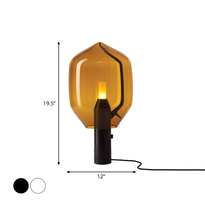 Lampe de table simple de créateur créatif, lampe de chevet à bouton de fleur noir/blanc avec abat-jour en verre ambre/gris...