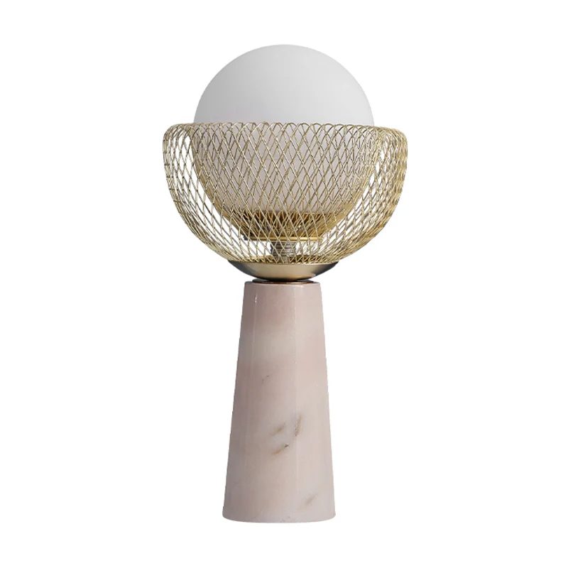 Lampe de table sphérique en verre blanc, lampe de nuit minimaliste à 1 tête dorée avec design en maille Clearhalo