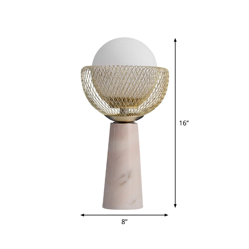Lampe de table sphérique en verre blanc, lampe de nuit minimaliste à 1 tête dorée avec design en maille Clearhalo
