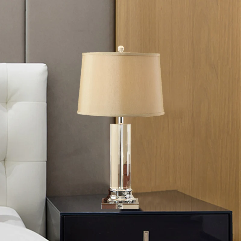 Lampe de table en tissu baril blanc moderniste 1 ampoule cylindre clair lampe de lecture en cristal Clearhalo