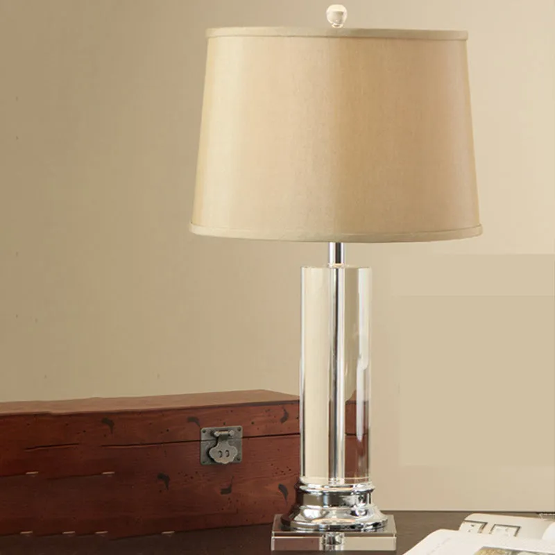 Lampe de table en tissu baril blanc moderniste 1 ampoule cylindre clair lampe de lecture en cristal Clearhalo