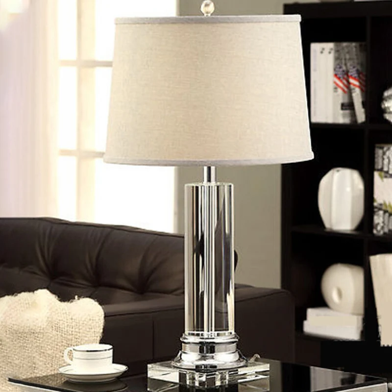 Lampe de table en tissu baril blanc moderniste 1 ampoule cylindre clair lampe de lecture en cristal Clearhalo
