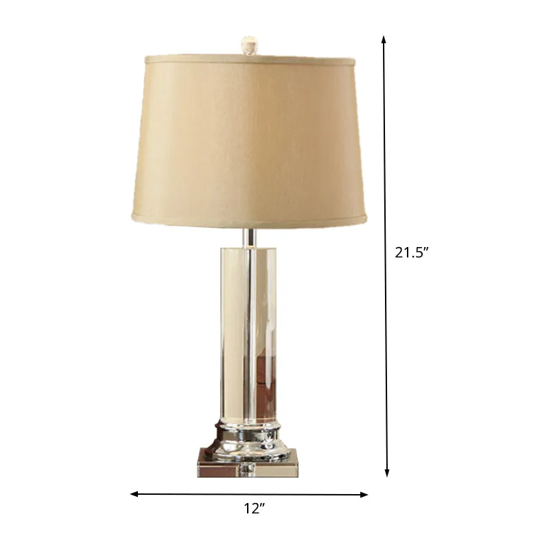 Lampe de table en tissu baril blanc moderniste 1 ampoule cylindre clair lampe de lecture en cristal Clearhalo