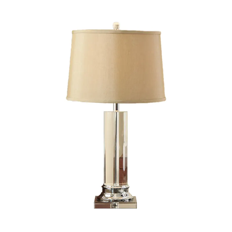 Lampe de table en tissu baril blanc moderniste 1 ampoule cylindre clair lampe de lecture en cristal Clearhalo