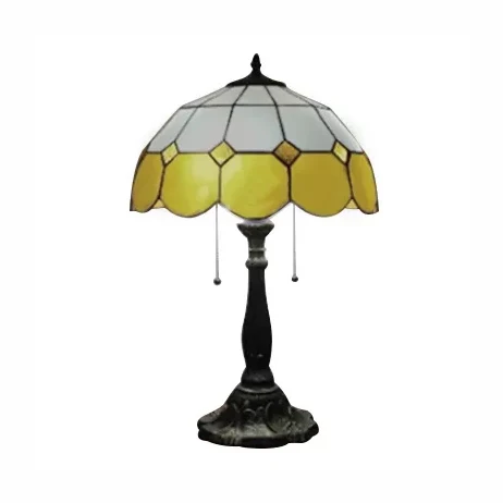 Lampe de table traditionnelle en forme de dôme avec grille en verre teinté, 2 lumières, éclairage de table en bleu/jaune C...