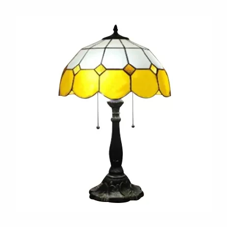 Lampe de table traditionnelle en forme de dôme avec grille en verre teinté, 2 lumières, éclairage de table en bleu/jaune C...