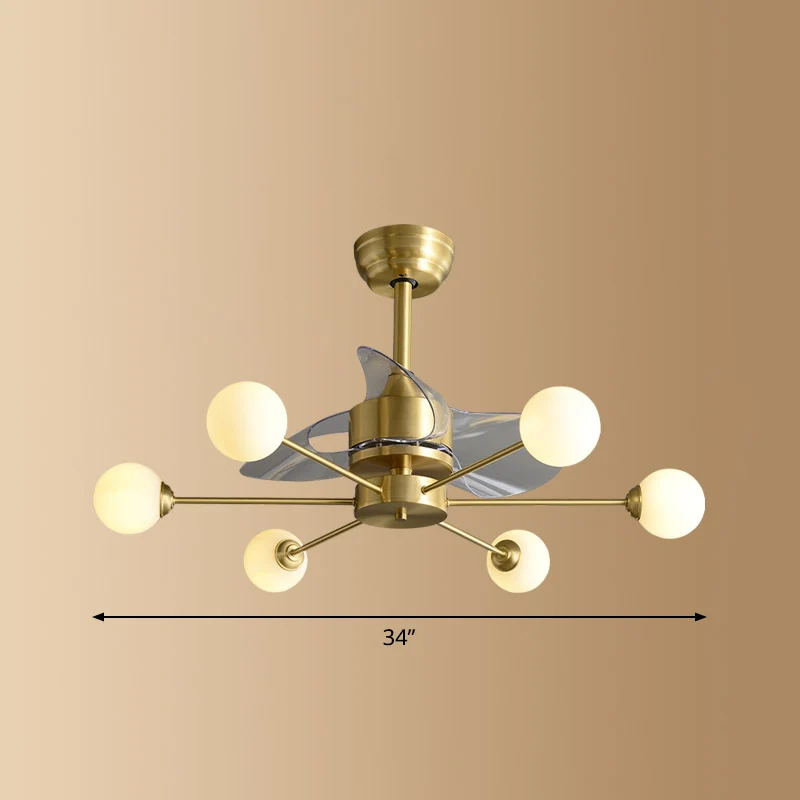 Lampe de ventilateur suspendue à molécules de verre ivoire, éclairage semi-monté en laiton de style postmoderne avec téléc...