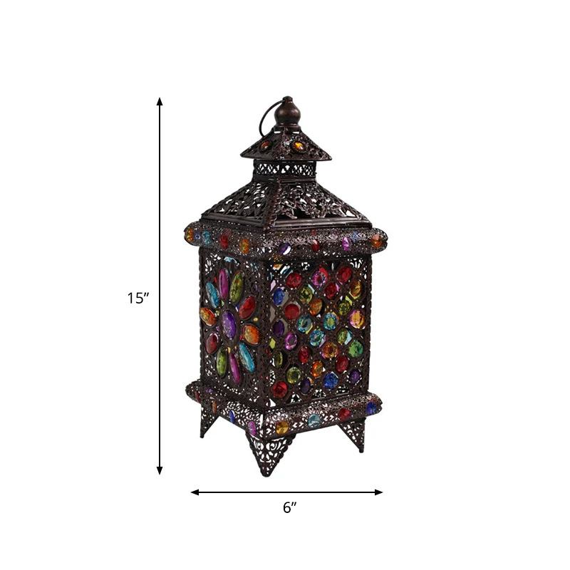 Lanterne en métal pour table de chevet, éclairage antique, 1 ampoule, pour salon, table de nuit, en cuivre Clearhalo