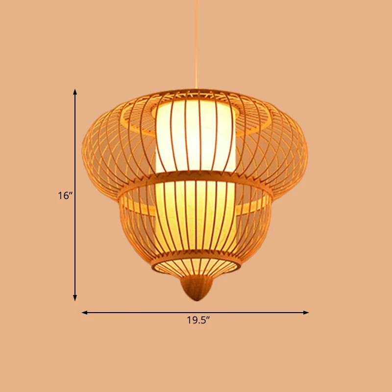 Lanterne suspendue Beige pour Restaurant, lampe suspendue à tête unique en bambou asiatique, diamètre 16 "/ 19.5" Clearhalo