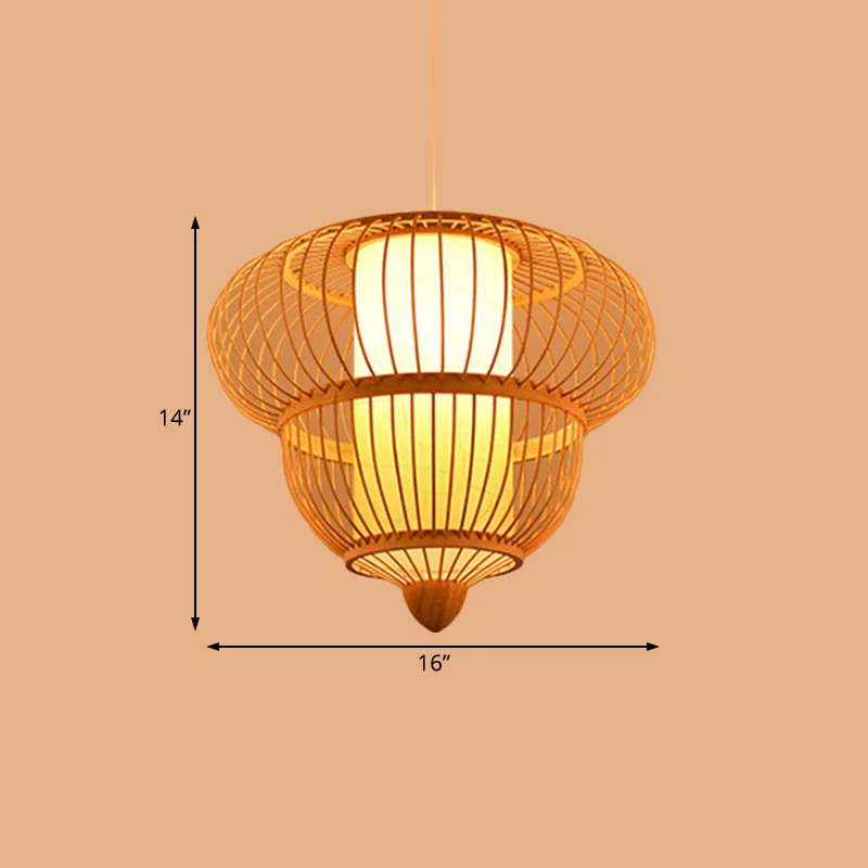 Lanterne suspendue Beige pour Restaurant, lampe suspendue à tête unique en bambou asiatique, diamètre 16 "/ 19.5" Clearhalo