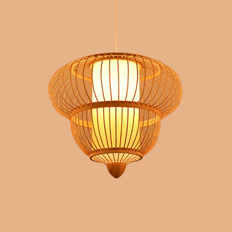 Lanterne suspendue Beige pour Restaurant, lampe suspendue à tête unique en bambou asiatique, diamètre 16 "/ 19.5" Clearhalo
