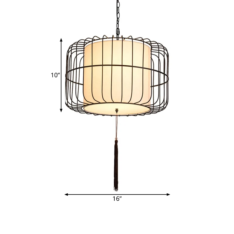 Lanterne suspendue noire en tissu de 16 "/ 19,5" de large, 1 lumière, éclairage vers le bas traditionnel et élégant Clearhalo