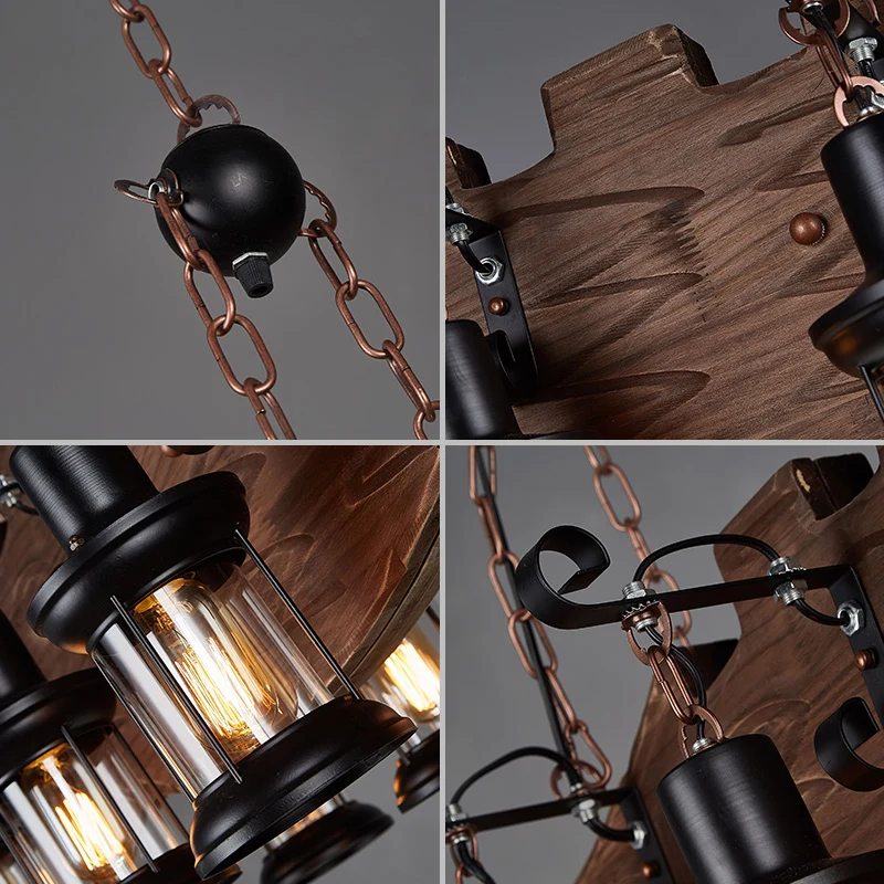 Lanterne en verre transparent, pendentif île, pays, 6 ampoules, pour salle à manger, décoration de poisson en bois Clearhalo