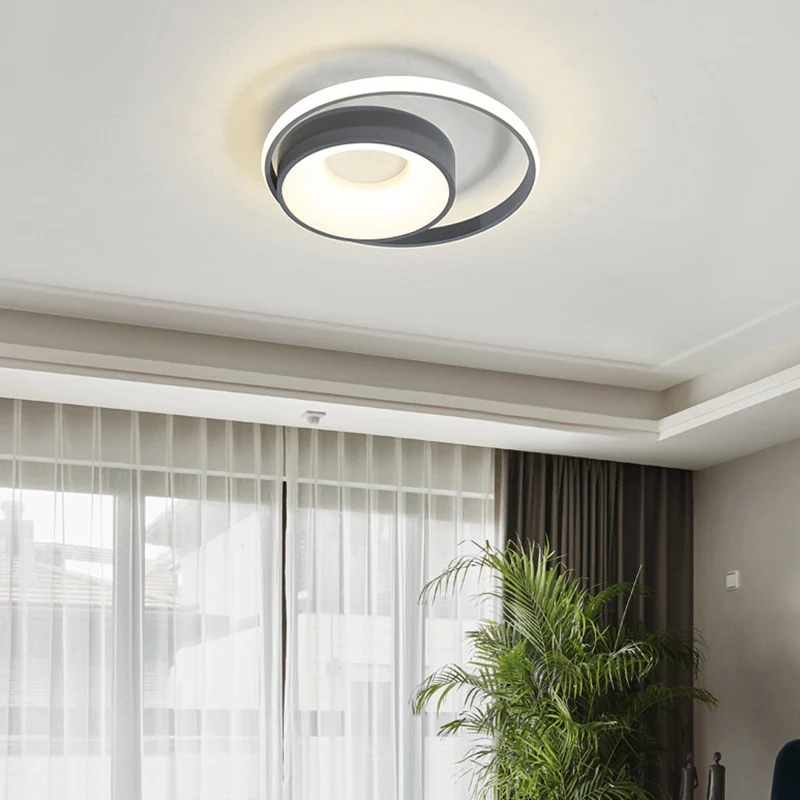 Luminaire circulaire encastré moderne en métal gris LED plafonnier en lumière naturelle/télécommande gradation continue Cl...