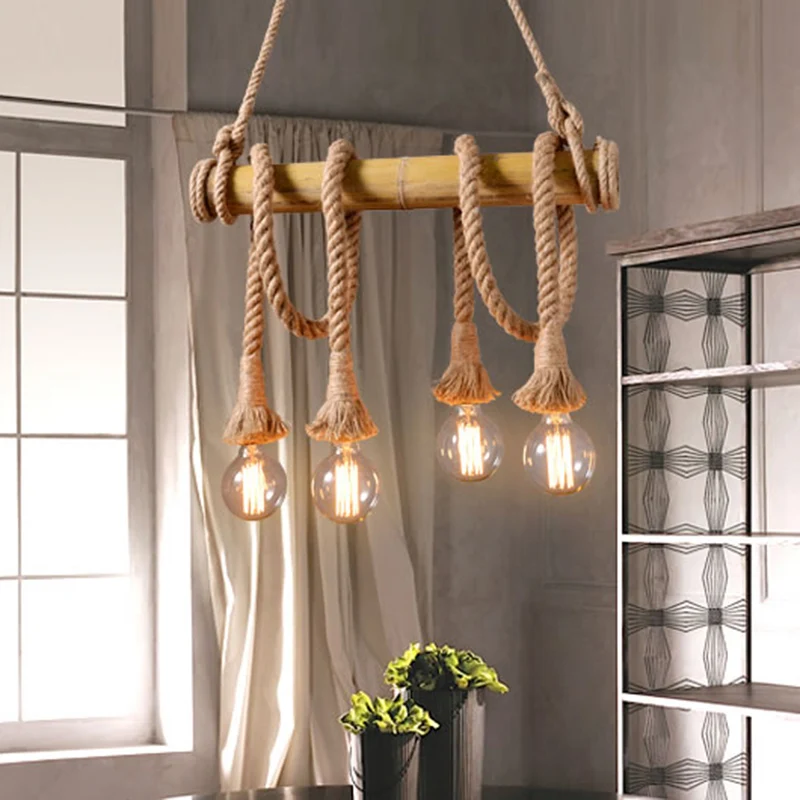 Luminaire d'éclairage de lustre en bambou de lumière d'île linéaire de style industriel en beige Clearhalo