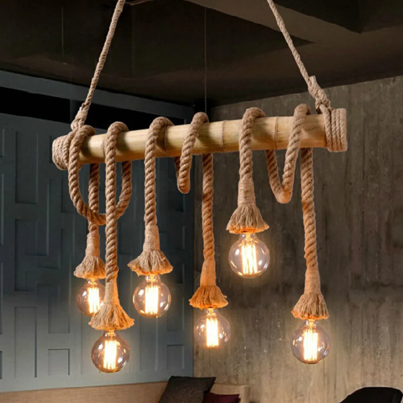 Luminaire d'éclairage de lustre en bambou de lumière d'île linéaire de style industriel en beige Clearhalo