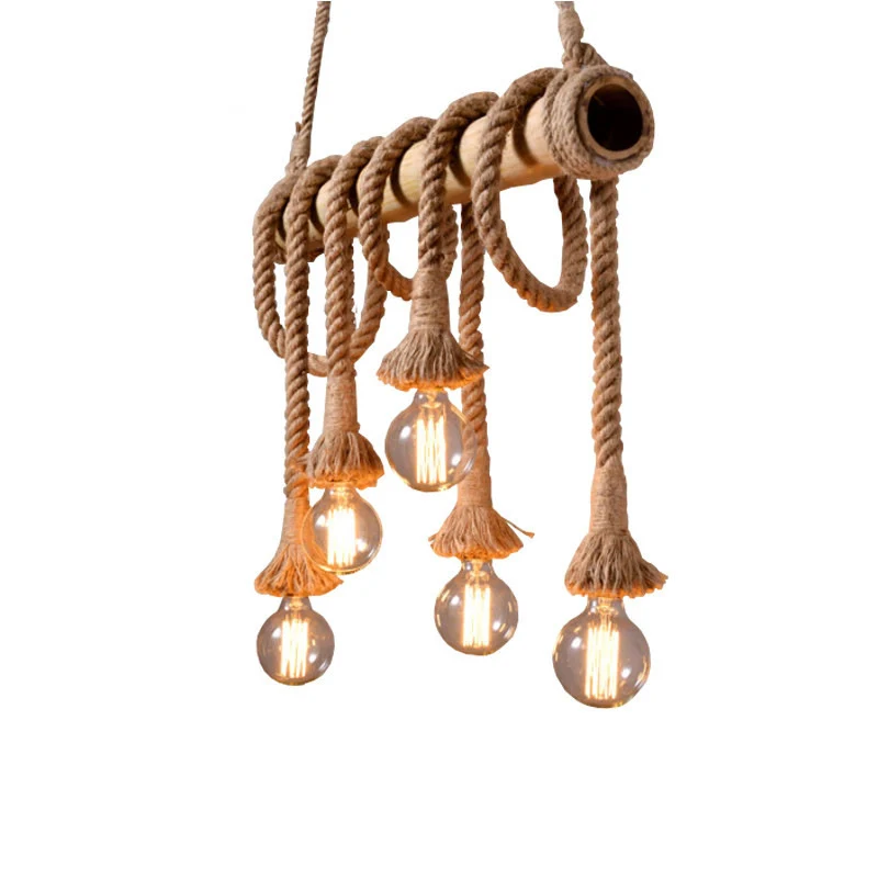 Luminaire d'éclairage de lustre en bambou de lumière d'île linéaire de style industriel en beige Clearhalo