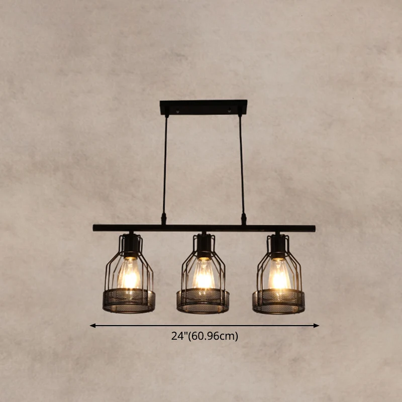 Luminaire d'éclairage de lustre de barre en métal industriel d'éclairage d'île de Cage à oiseaux noire Clearhalo