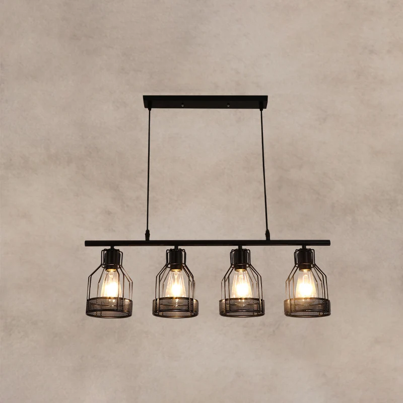 Luminaire d'éclairage de lustre de barre en métal industriel d'éclairage d'île de Cage à oiseaux noire Clearhalo