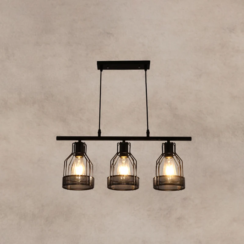 Luminaire d'éclairage de lustre de barre en métal industriel d'éclairage d'île de Cage à oiseaux noire Clearhalo